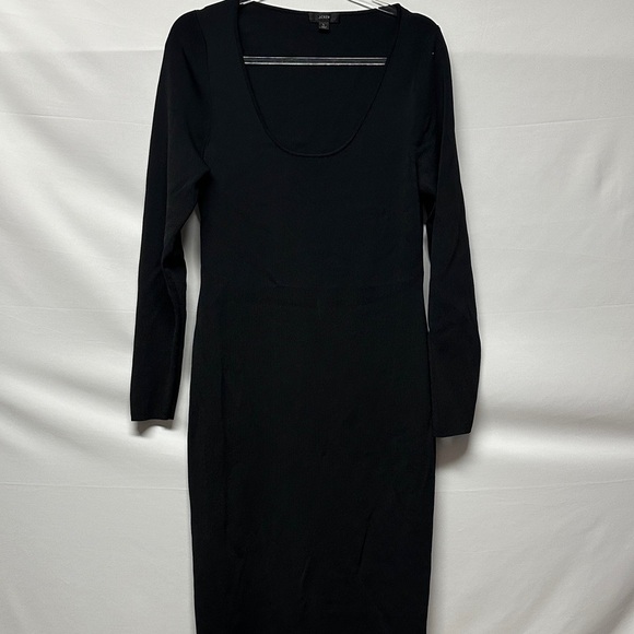 J. Crew Scoop Neck Ribbed Elegant Black Long Sleeve Dress L - Picture 2 of 6